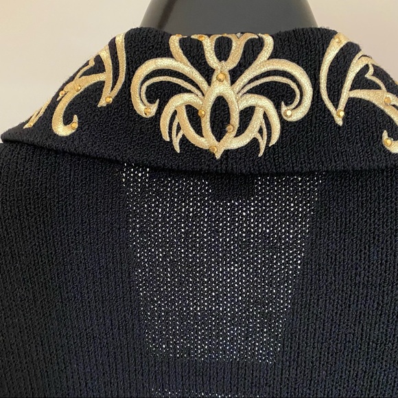 SOLD St. John Evening knit blazer embellished formal jacket black with gold 4 - Picture 7 of 12